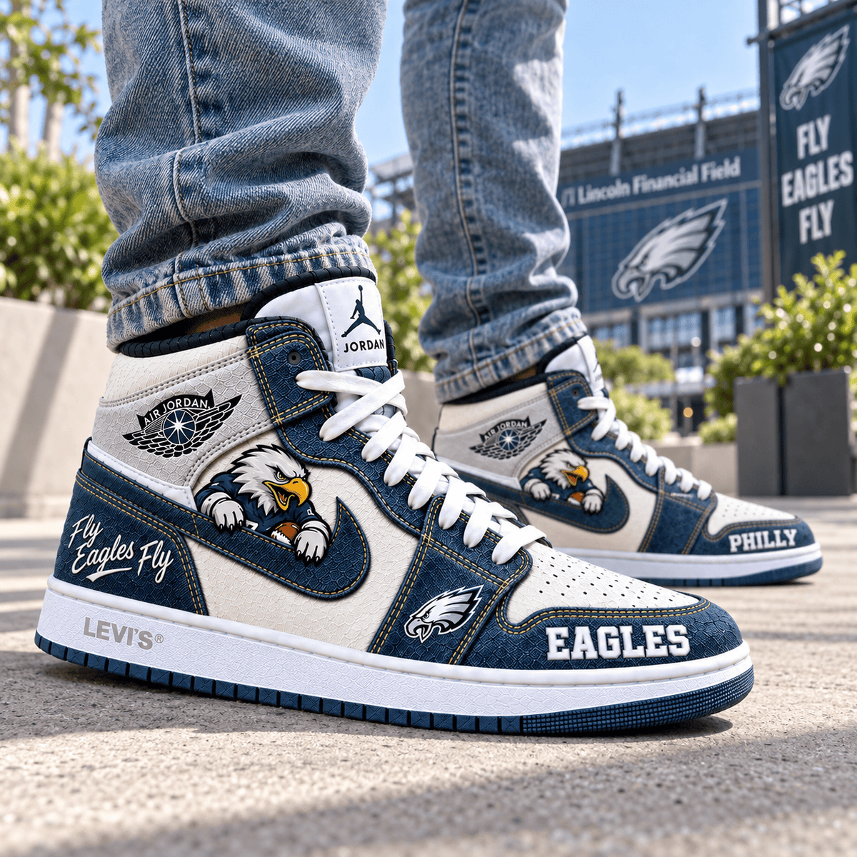 PLDE Premium Denim Embroidered High-Top Sneakers NTNA