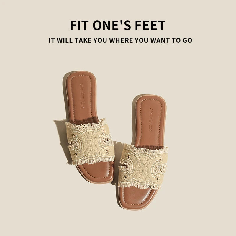 Sheepskin Version~New genuine leather denim slip-on sandals for women,