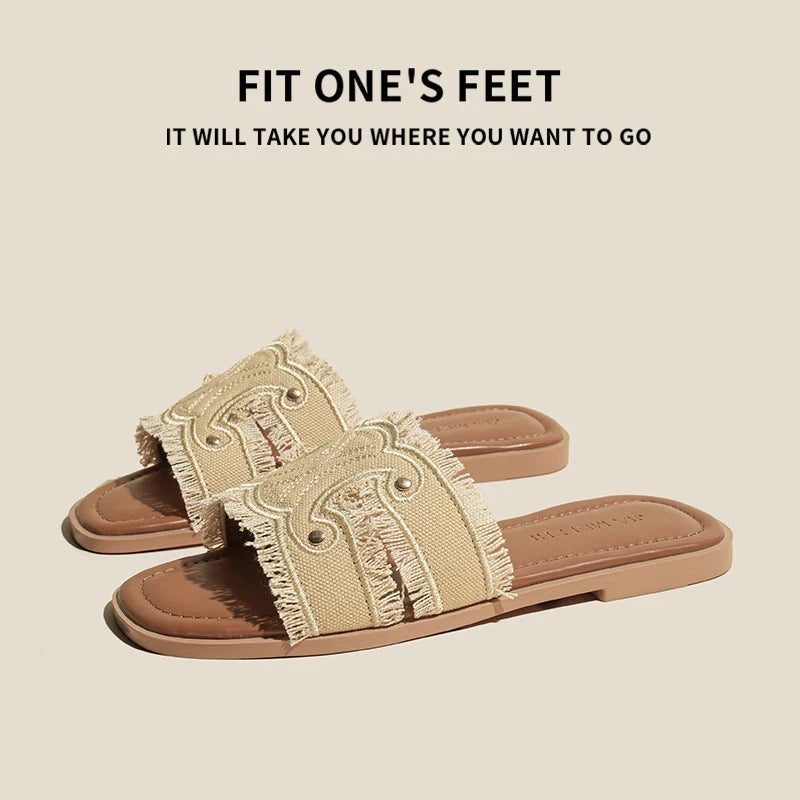 Sheepskin Version~New genuine leather denim slip-on sandals for women,