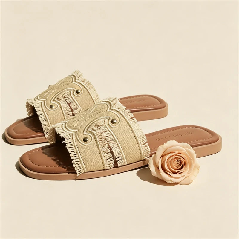 Sheepskin Version~New genuine leather denim slip-on sandals for women,
