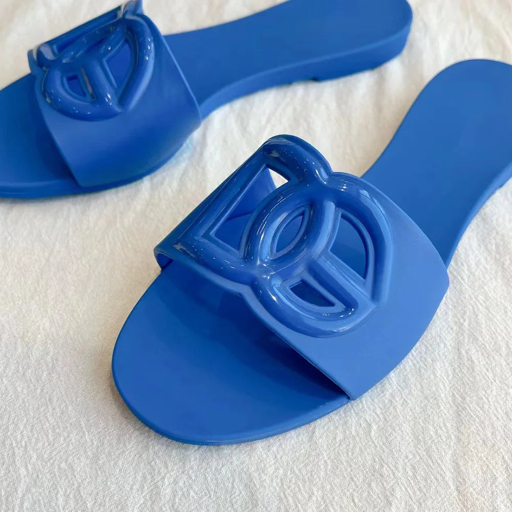 Women's Slippers New Summer Thick Sandals One-word Toe Flat Beach Jelly Women's Shoes Large Size