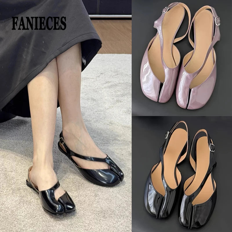 Luxury Tabi Flat Sandals Women Summer Patent Leather Split Toe Slingbacks Ballet Shoes Brand Designer Banquet Wedding Sandalias