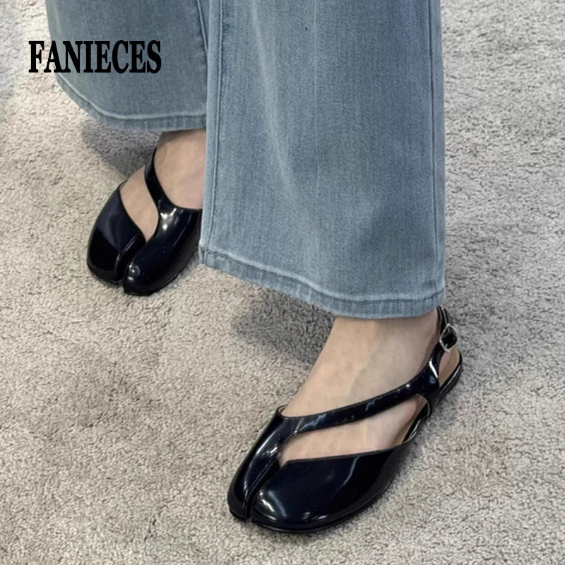 Luxury Tabi Flat Sandals Women Summer Patent Leather Split Toe Slingbacks Ballet Shoes Brand Designer Banquet Wedding Sandalias